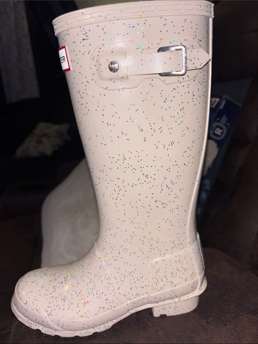 Hunter Cream Glitter Tall Rain Boots